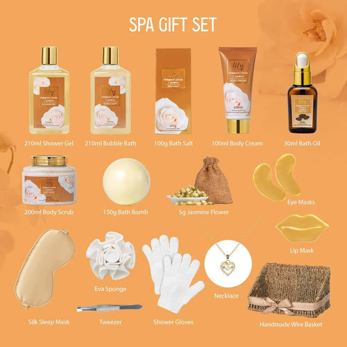 17-Piece Vanilla Bath & Body Gift Set for Women - Spa Basket with Luxurious Essentials