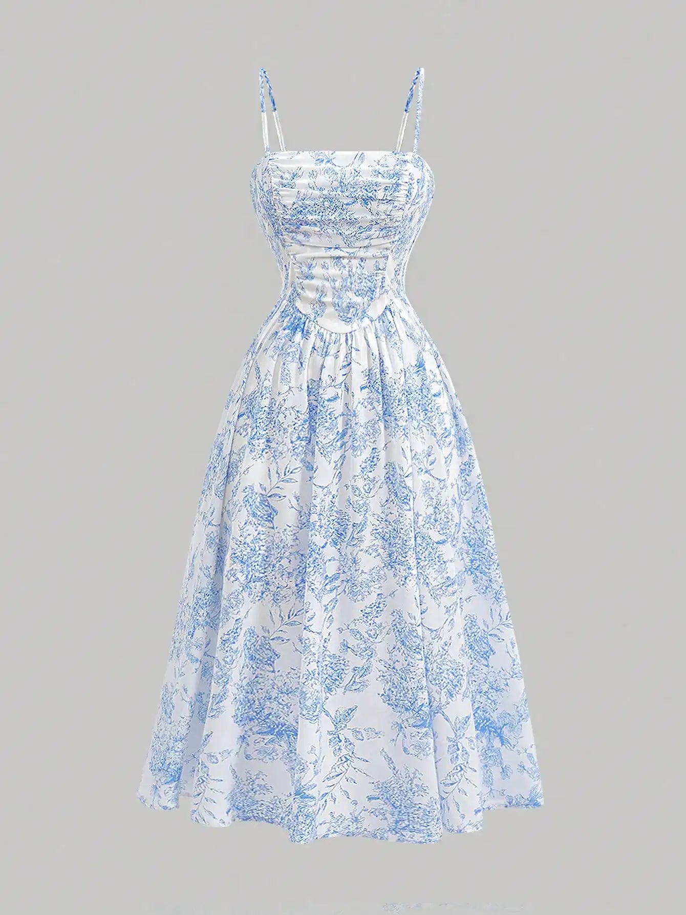 Elegant Floral Print Pleated Midi Slip Dress For Women Spring Summer