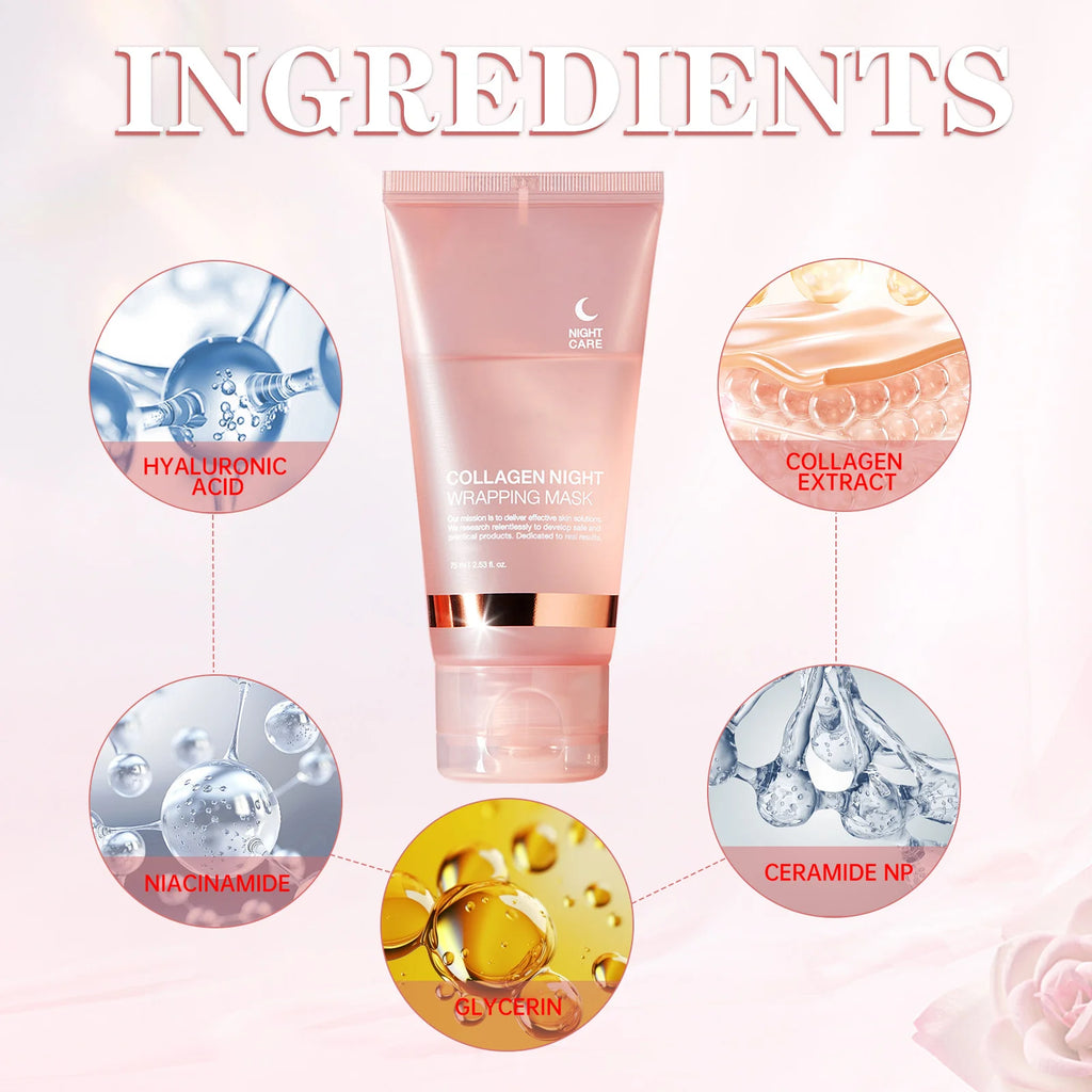 Face Mask Collagen Night Wrapping Mask Elasticity Hydration Reduces Sagging Dullness  75ml