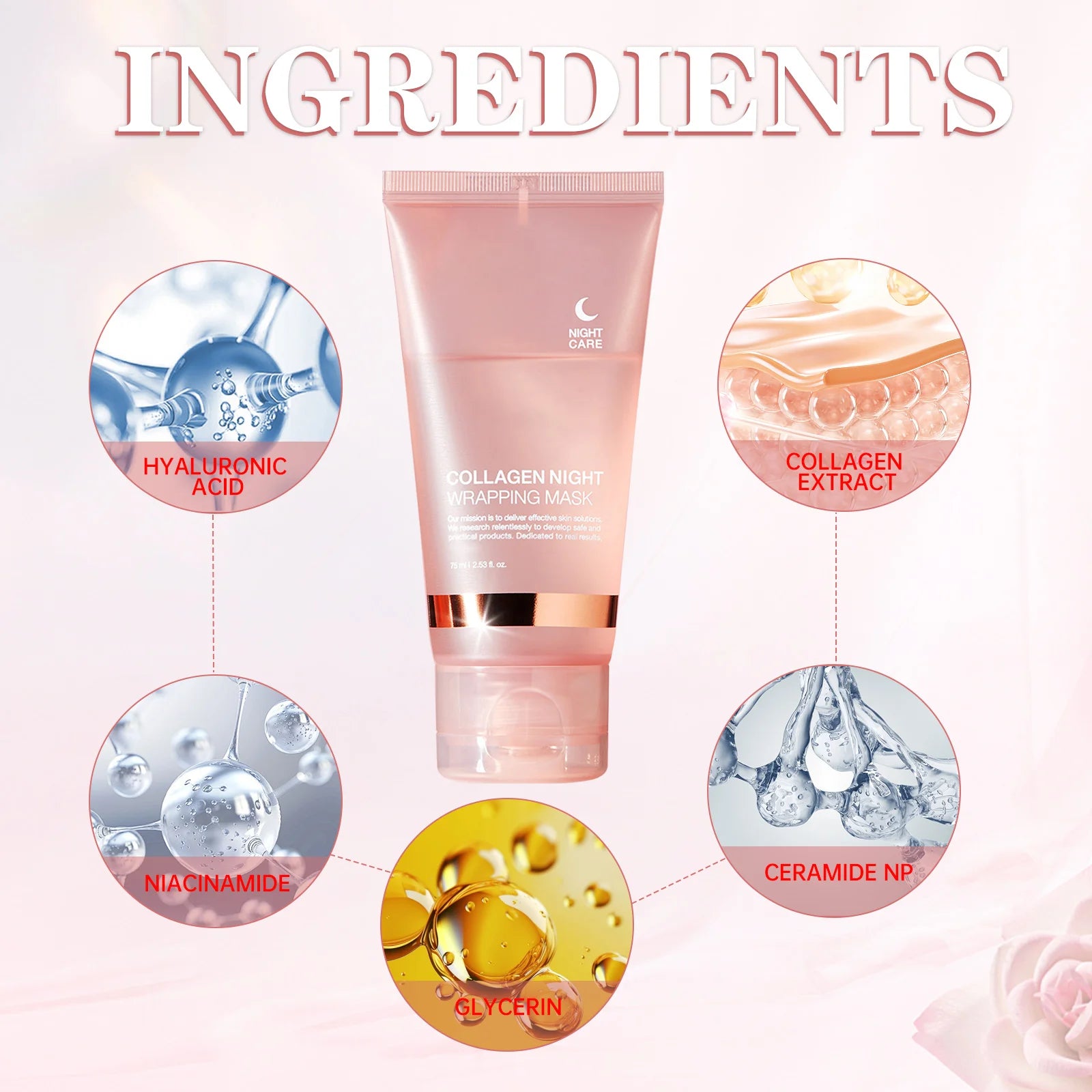 Face Mask Collagen Night Wrapping Mask Elasticity Hydration Reduces Sagging Dullness  75ml
