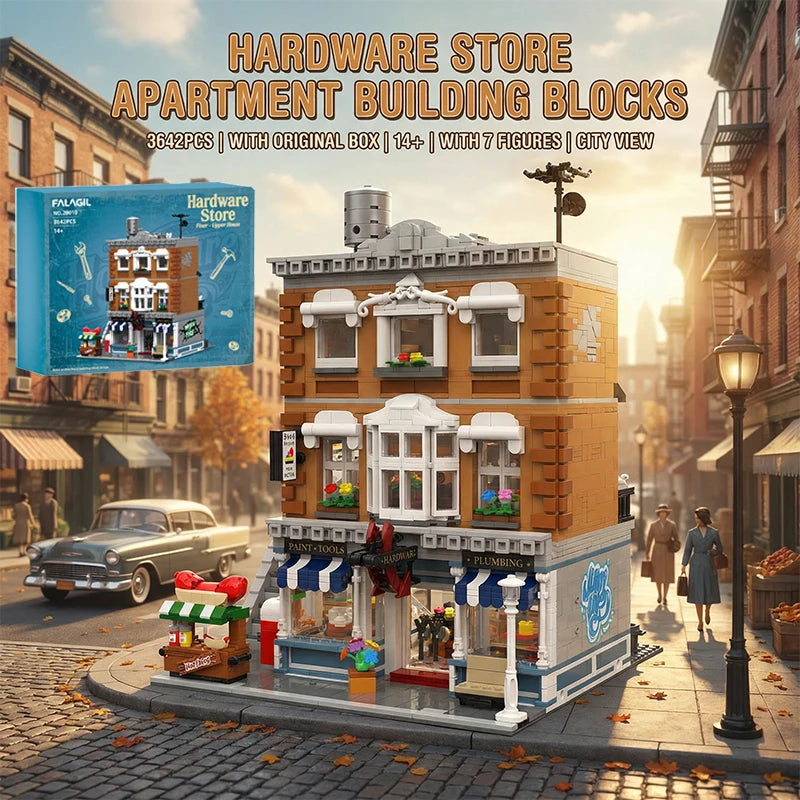 Hardware Store 7 Figures House Modular Buildings Blocks City View Architecture Brick Model 3642PCS