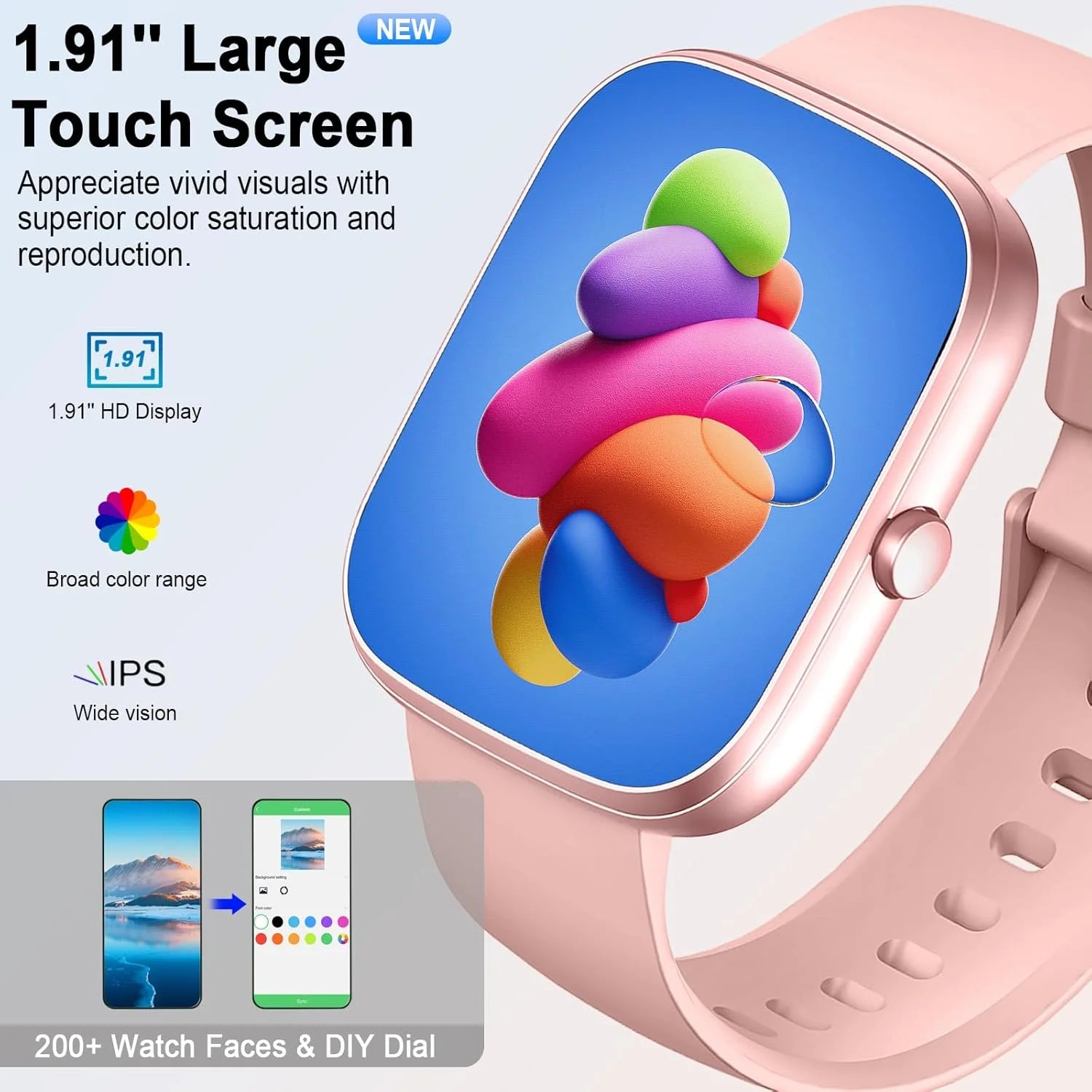 Smart Watch, 1.91" Smartwatch, IP68 Waterproof Fitness Tracker, 110+ Sport Modes