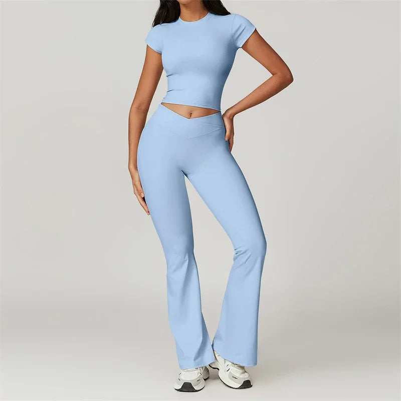 Yoga Set 2 Piece Sport Outfit for Woman Sportswear Fitness Suit Flared Leggings Underwear Gym Sets Workout Tracksuit