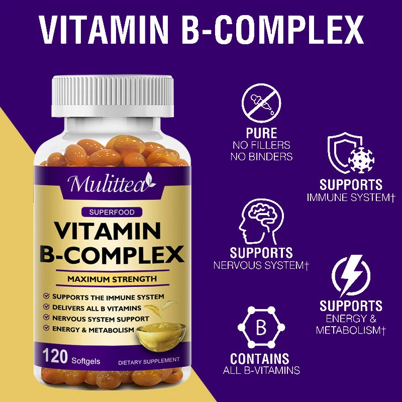 Mulittea Vitamin B Complex Capsules Help Relieve Fatigue Improve Digestion Reduce Stress Better Mood Support Immune