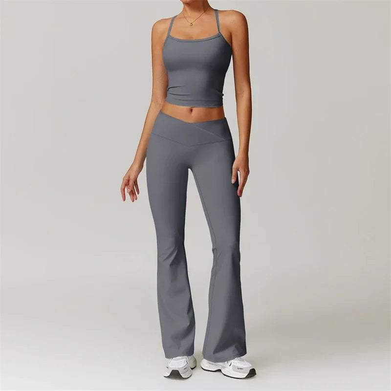Yoga Set 2 Piece Sport Outfit for Woman Sportswear Fitness Suit Flared Leggings Underwear Gym Sets Workout Tracksuit
