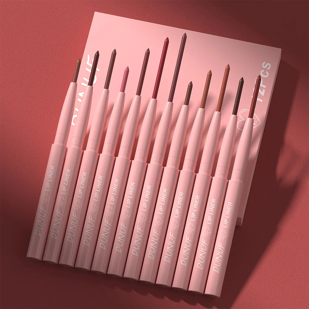 Matte Lip Liner Pencil Set 12 Colors Lip Contour Lipstick Waterproof Non-transfer Highly Pigmented Nude