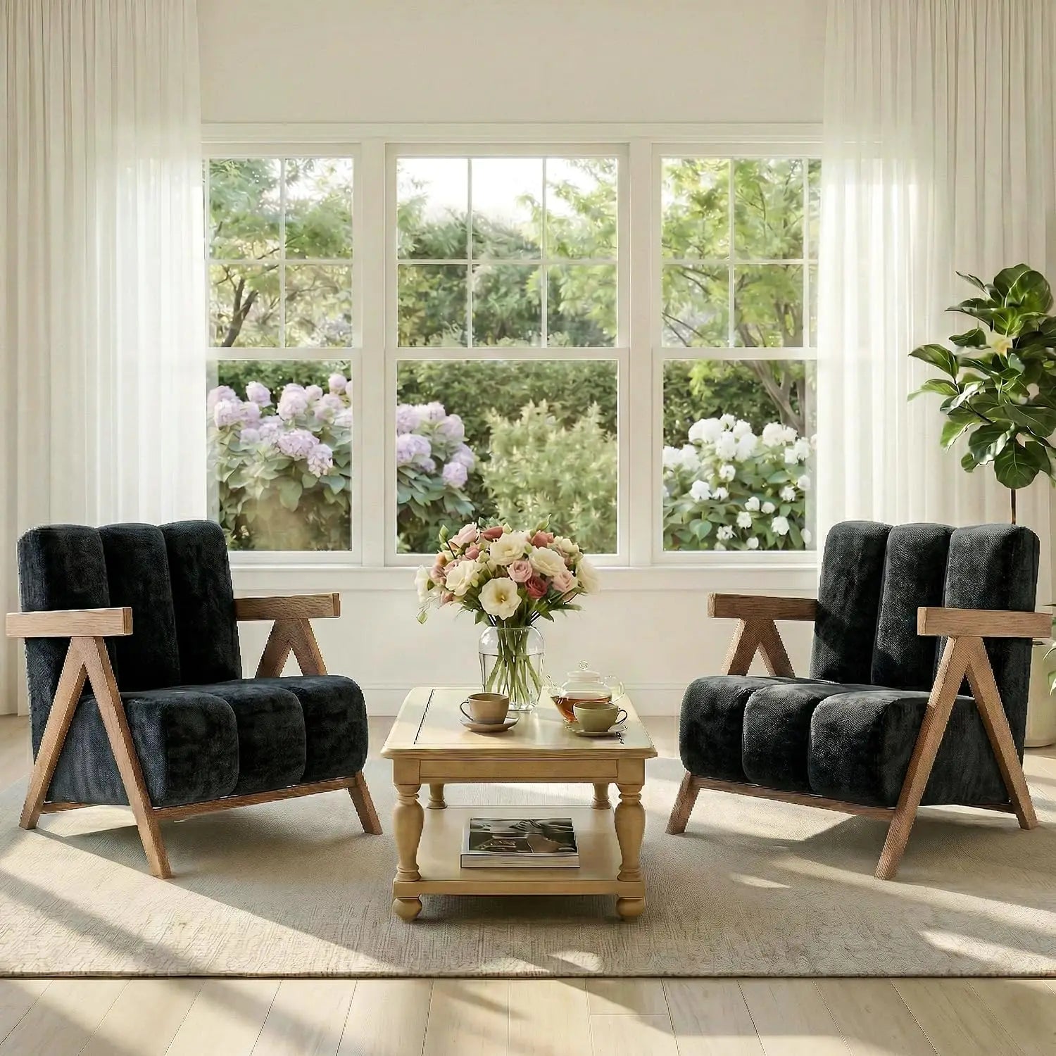 Chenille Accent Chair Set,Upholstered Wood Frame Lounge High-Elastic Sponge for Living Room Bedroom 2pcs,Custom