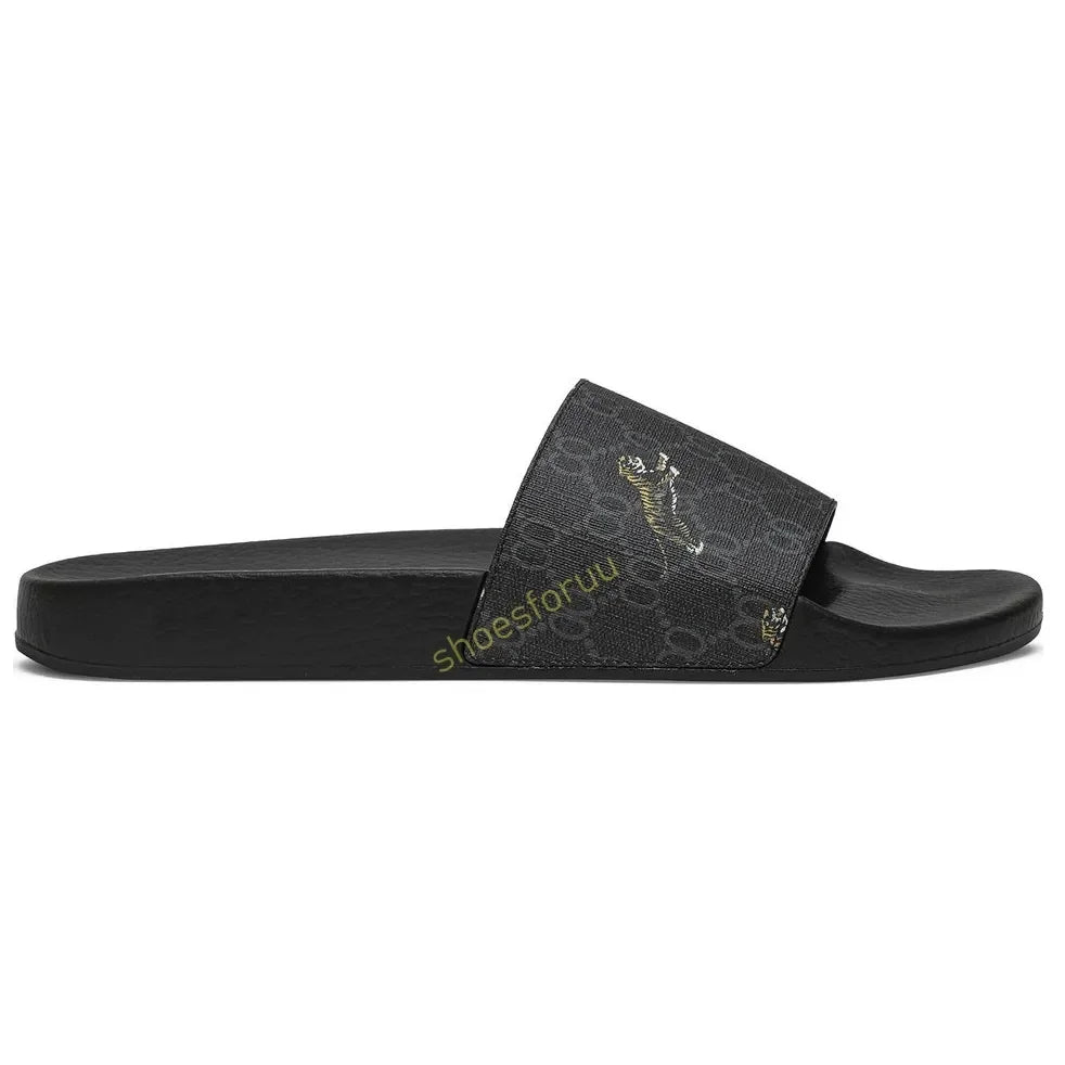 Designer Slippers Fashion Flat Slides Mens Womens claquettes Rubber Slide Sandal Black White Blooms Floral Flat Gear