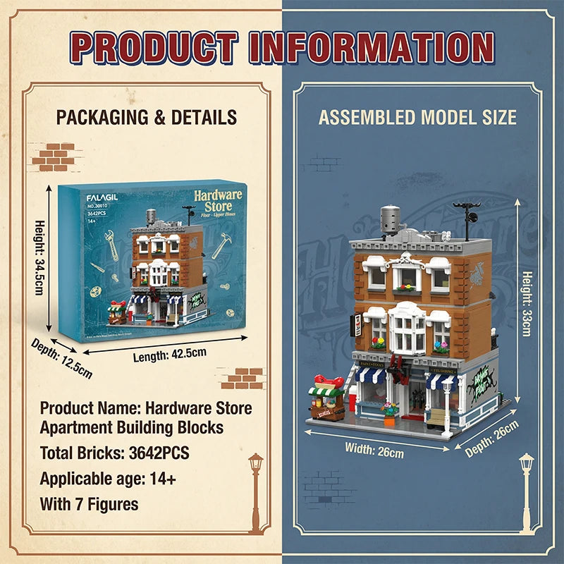 Hardware Store 7 Figures House Modular Buildings Blocks City View Architecture Brick Model 3642PCS