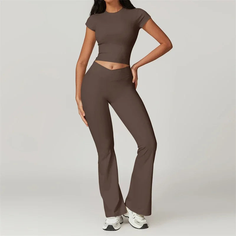 Yoga Set 2 Piece Sport Outfit for Woman Sportswear Fitness Suit Flared Leggings Underwear Gym Sets Workout Tracksuit