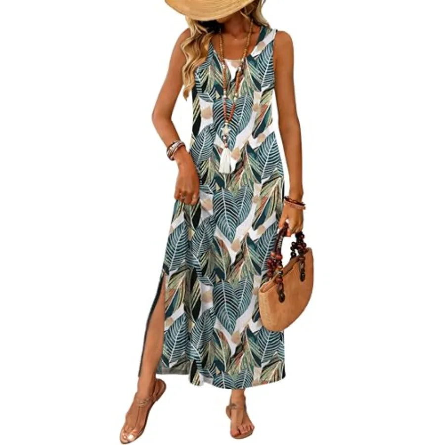 Maxi Dress Summer Dresses 2026 Beach Vacation Clothes Sleeveless Sundresses with Pockets Boho