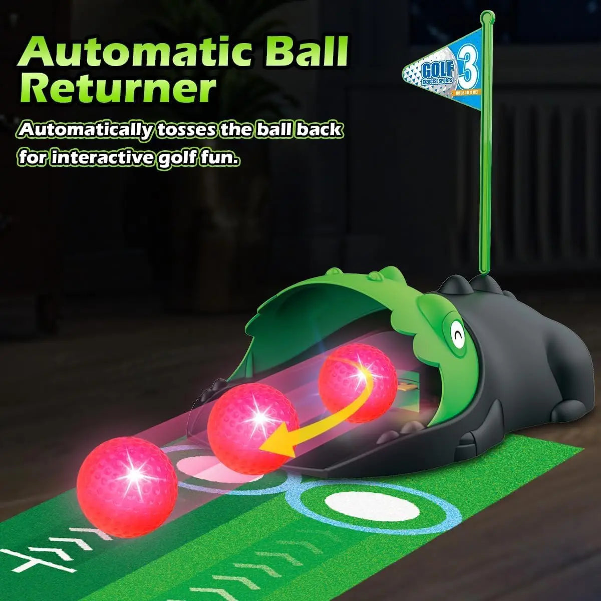 Kids Toy Golf Set Auto Returner Night Light Golf Balls Mat Toddler Mini Golf Game Indoor Outdoor