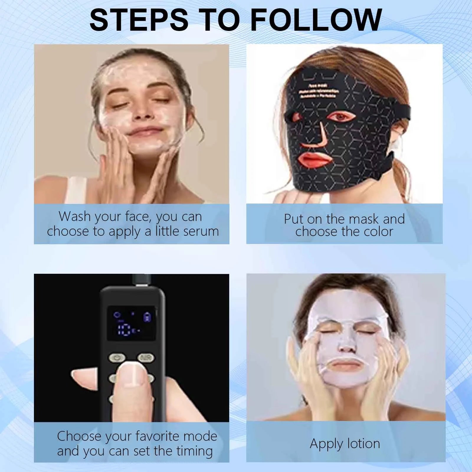 4 Modes Portable Led Face Mask Light Therapy for Anti-Aging Wrinkles Skin Rejuvenation