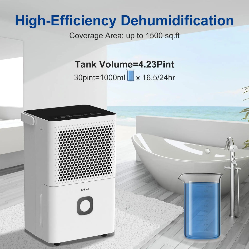 Dehumidifier for Home and Basements, 1500 Sq.Ft with Drain Hose, Auto or Manual Drainage