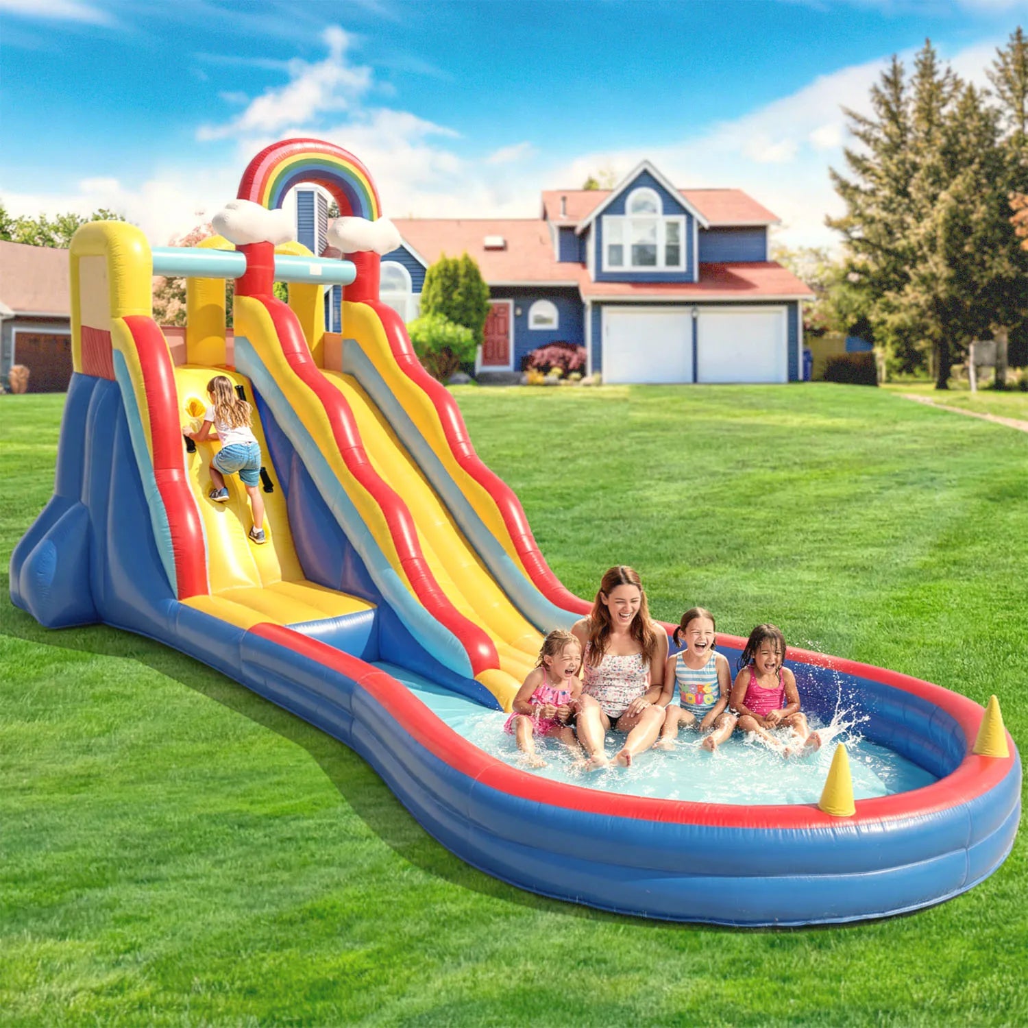 Commerci 6.1m  Inflatable Bounce House Water Slide With 680W Blower for Kids and Adults Children's Playground