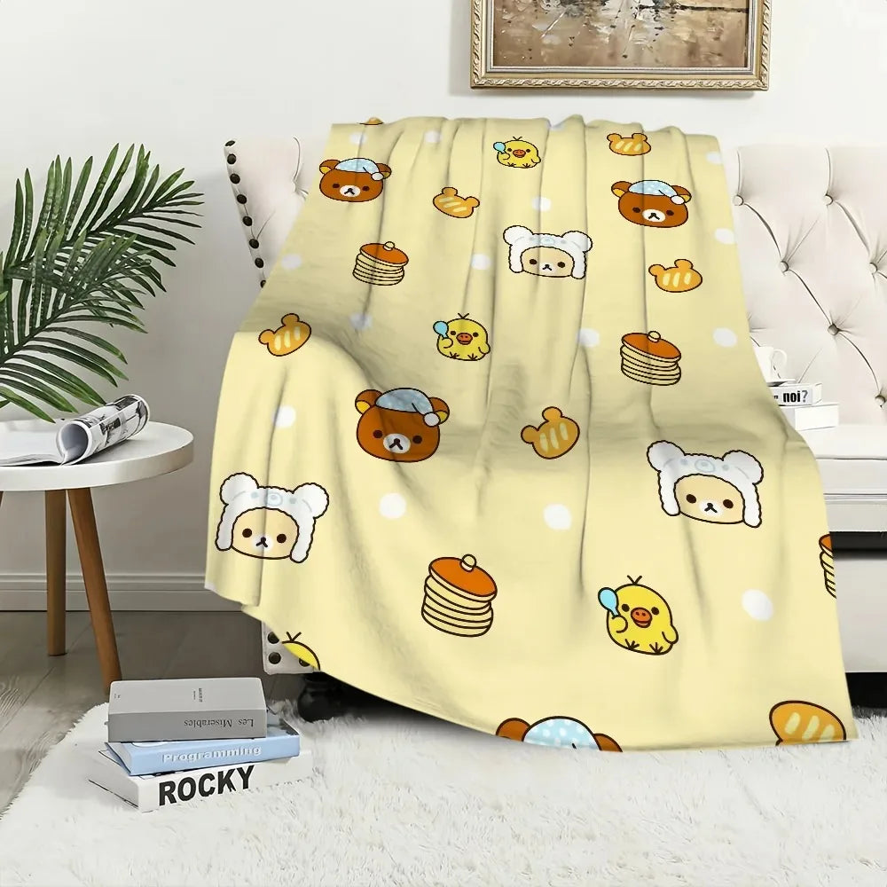 1PC Cute Rilakkuma Bear Blanket – Plush Warm Throw for Sofa Bedroom Office Travel