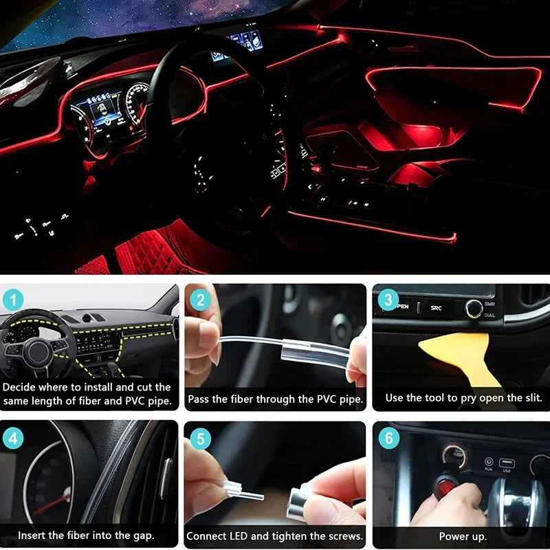 Flexible EL Wire Lights With App Control Ambient Atmosphere Strip Light Decorative Lamps 12V Car Interior Neon