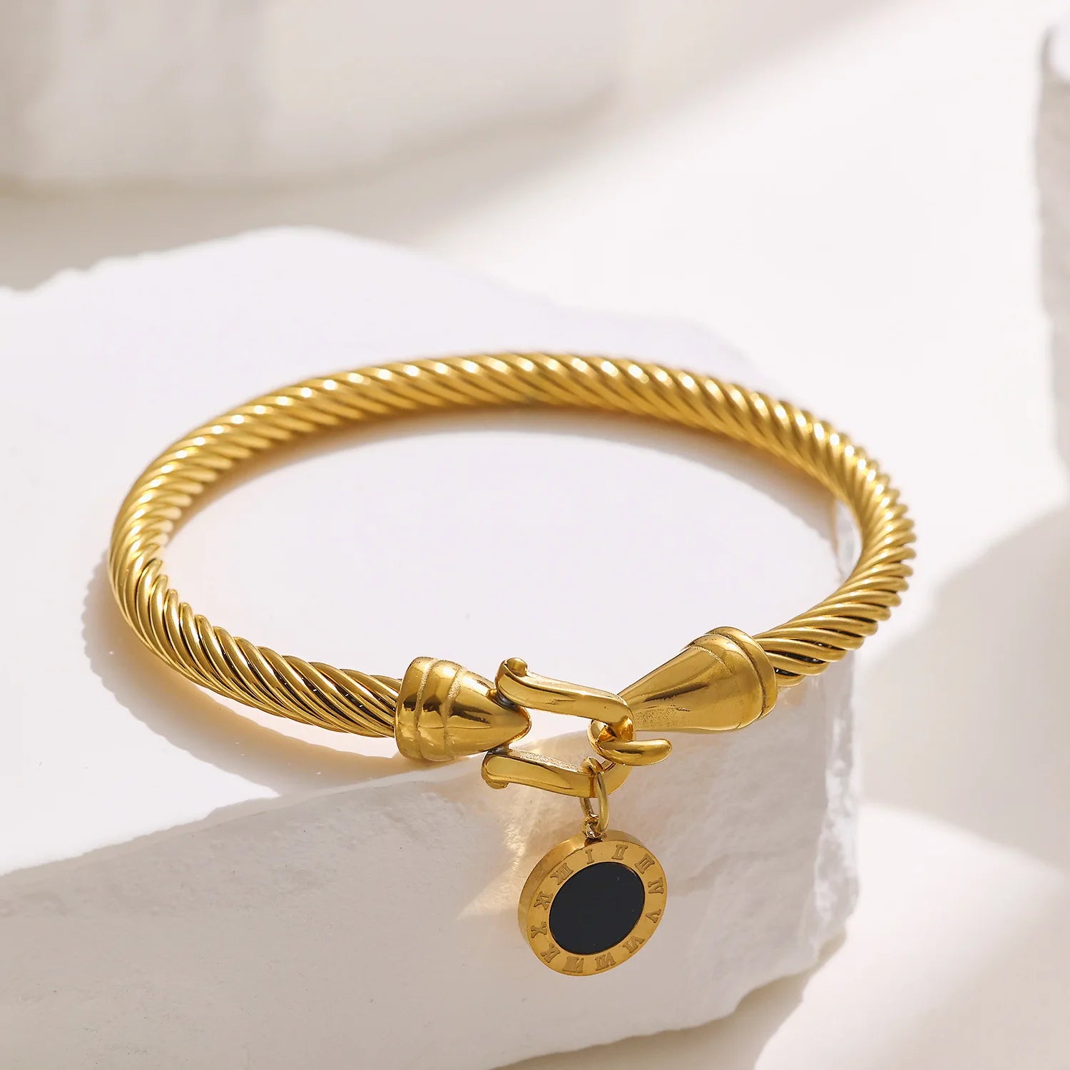 316L Stainless Steel Wire Rope Roman Digital Hang Buckle Bracelet Bangle