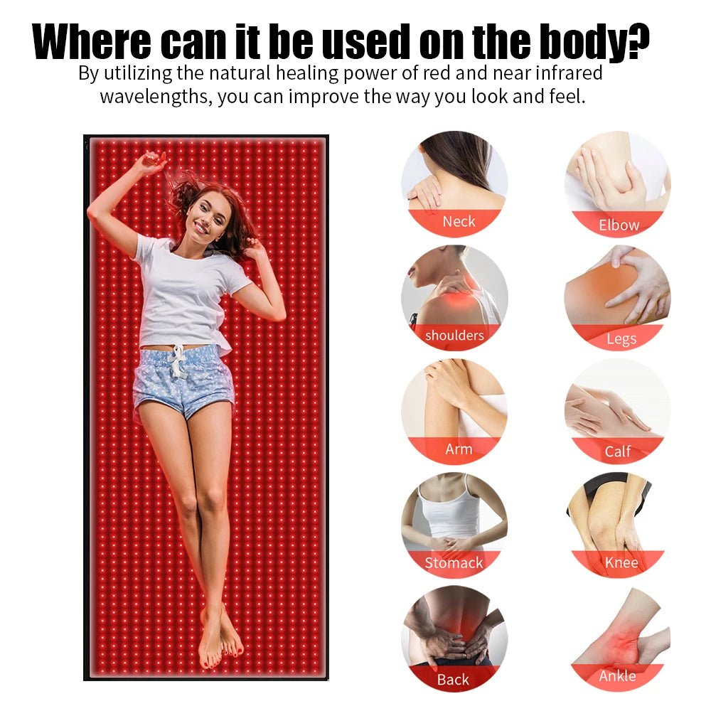 Full Body Red Light Mat 71x31inch Large Infrared LEDs Blanket 1280 660nm 850nm for Pain Relief Wellness