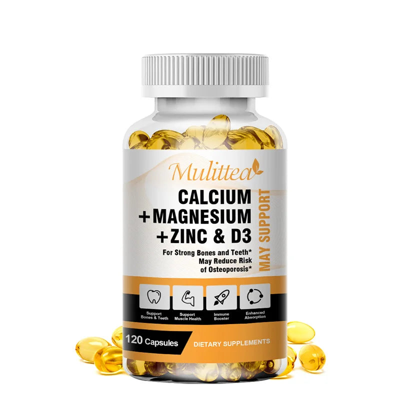 Calcium Magnesium Zinc Capsules with Vitamin D3 for Strong Bones & Nervous System Health & Promotes Cell Growth