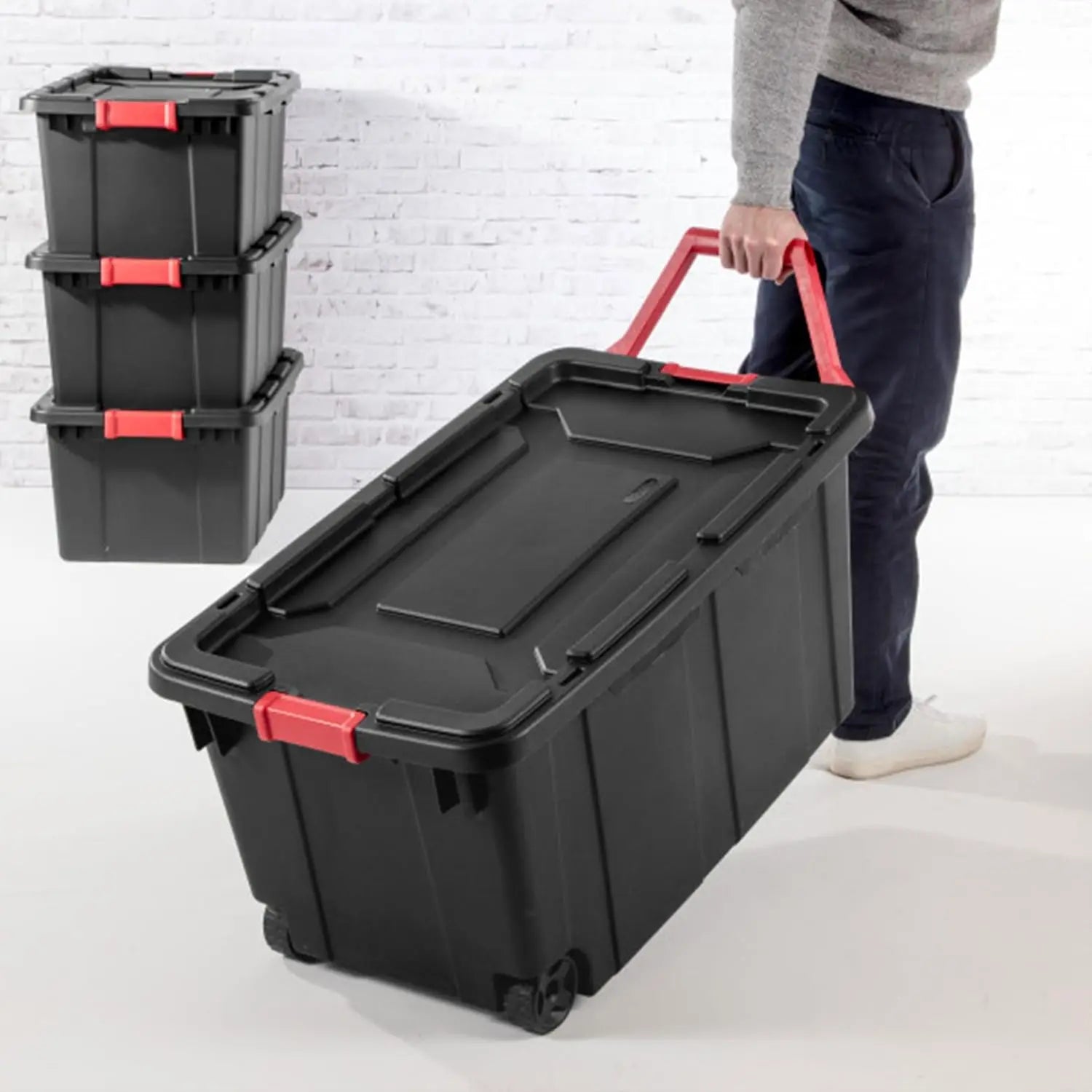 6-Pack Heavy-Duty Plastic Storage Bins with Lids, 15 Gallon black