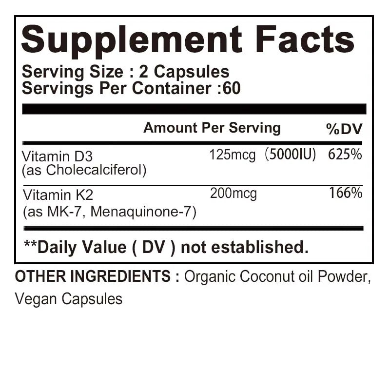 Vitamin D3 + K2 -  120 Capsules