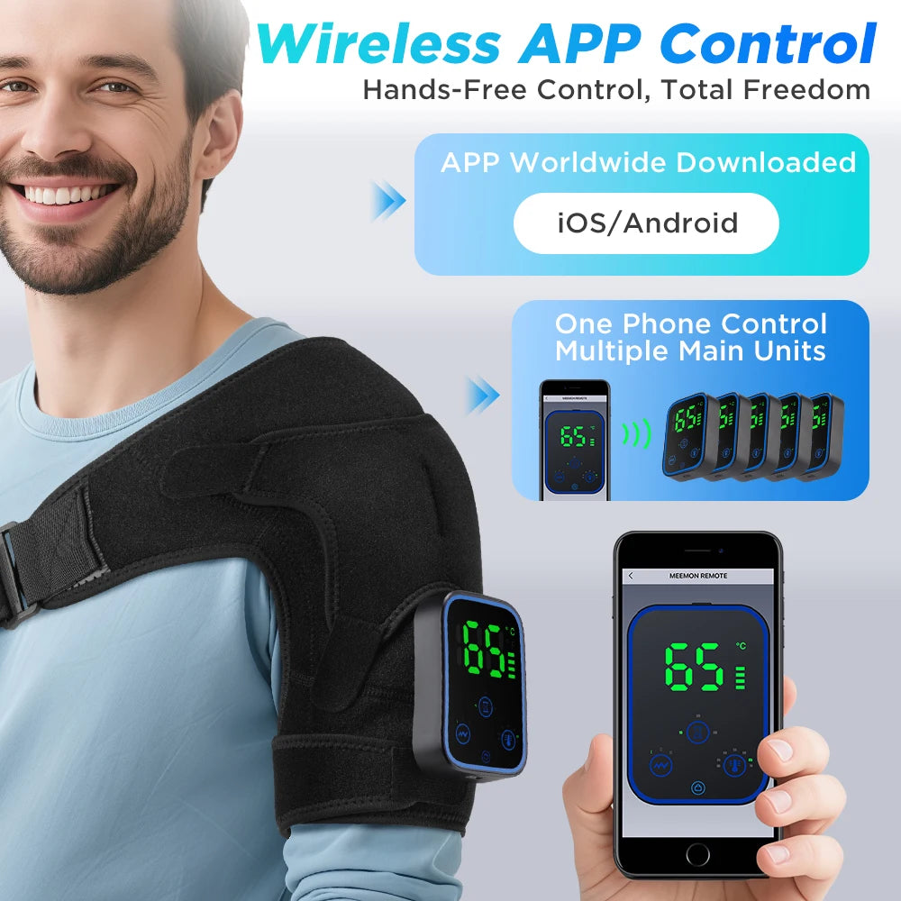 Wireless Shoulder Massager Pad Wrap Heating 7 Temp Levels 3 Vibration Modes