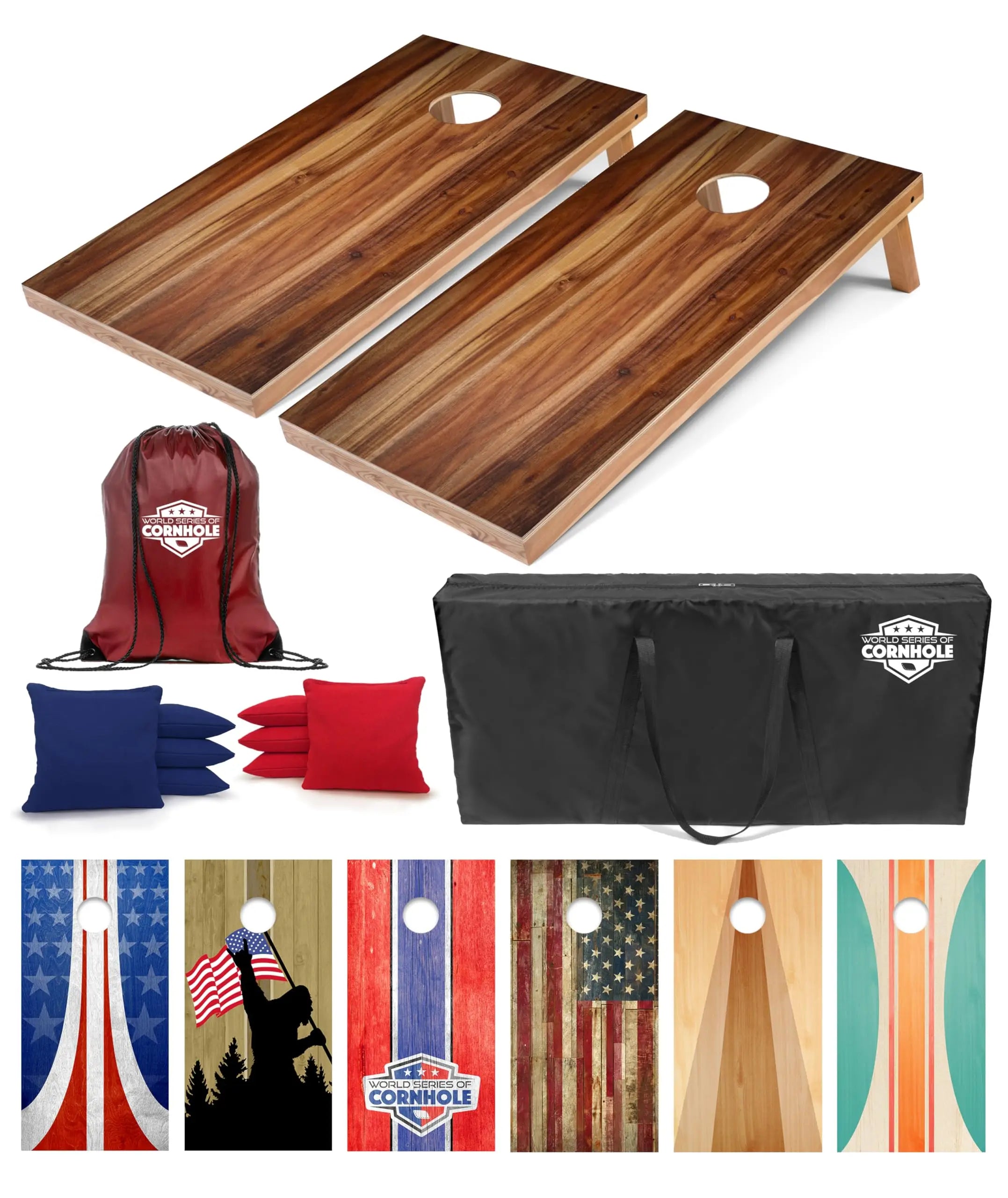 World Series of Cornhole Rustic Regulation Cornhole Boards Set –UV-Printed Wood Grain Design –4x2 ft All-Wood