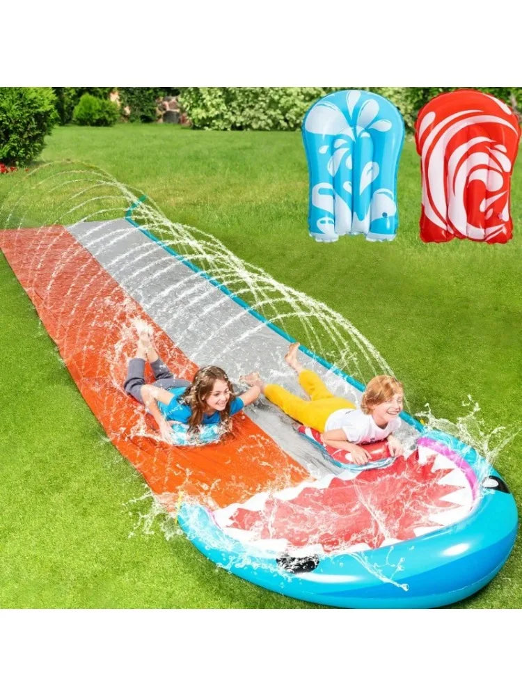 Water Slides with 2 Inflatable Boards 22.5ft Double Lane Splash Slip Lawn Water Slide Toy for Kids Adults Party