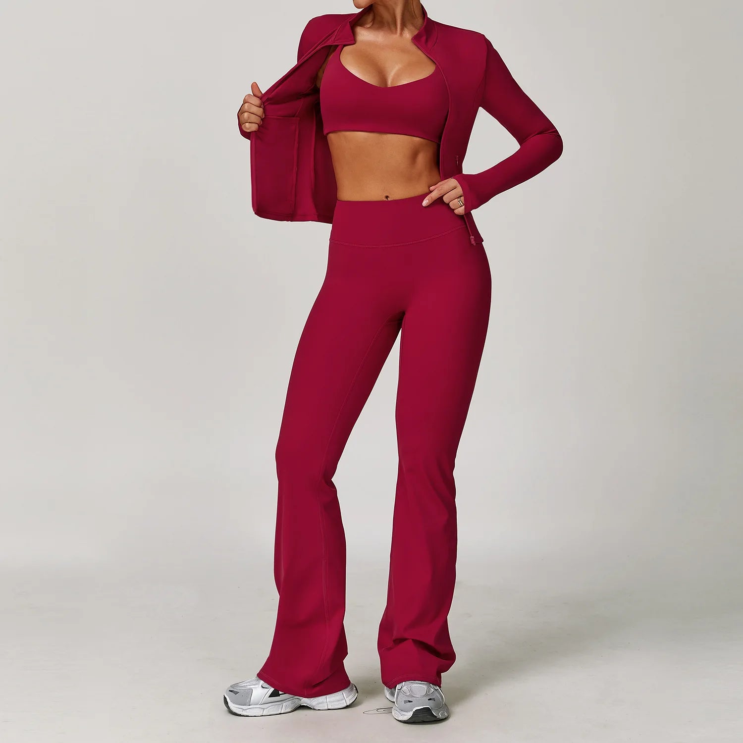 3PCS Gym Set Women Yoga Bra Jacket High Waist Workout Leggings Shorts Sports Suit 2 Pieces Yoga Set