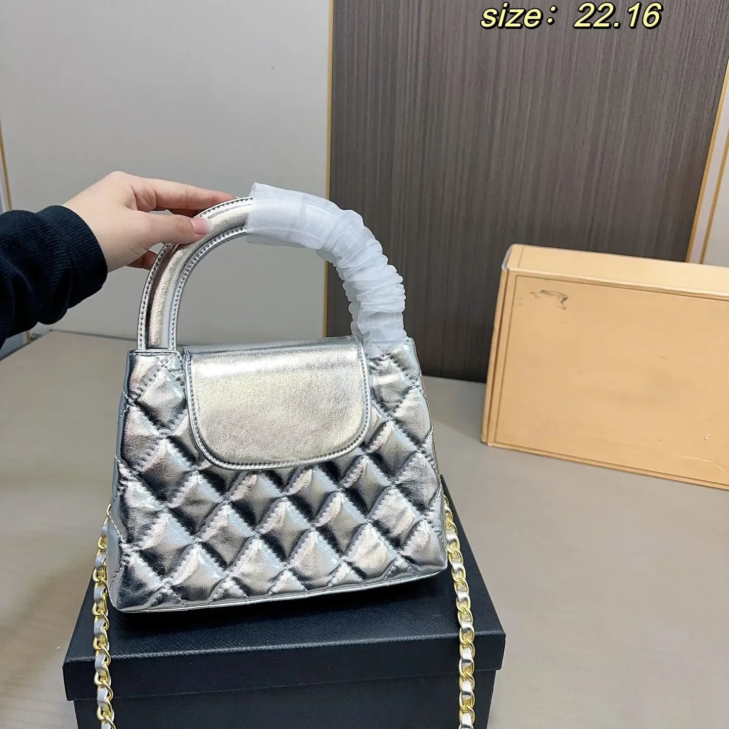 Veal k Leather Designer  Shoulder Bag Leather Ribbed Gold Hardware Metal Turn Lock