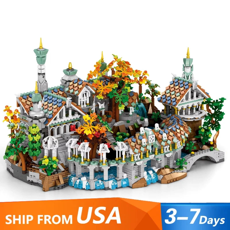 4406PCS MOC Movie Rings Rivendell Medieval Castle Building Blocks Street View Modular Architecture Model