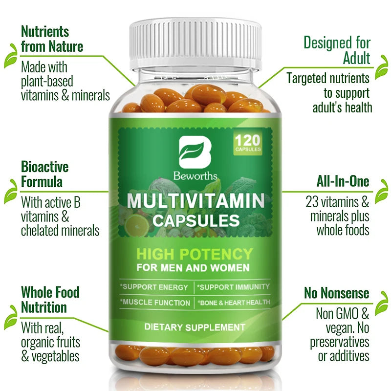 BEWORTHS Multivitamin Capsules with Vitamins & Minerals for Energy Brain Heart Skin Eye Health Immune Support