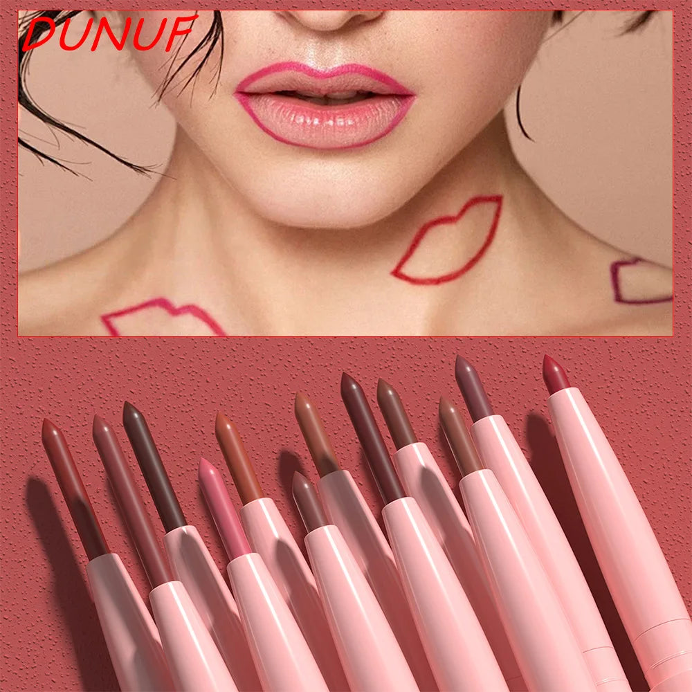 Matte Lip Liner Pencil Set 12 Colors Lip Contour Lipstick Waterproof Non-transfer Highly Pigmented Nude