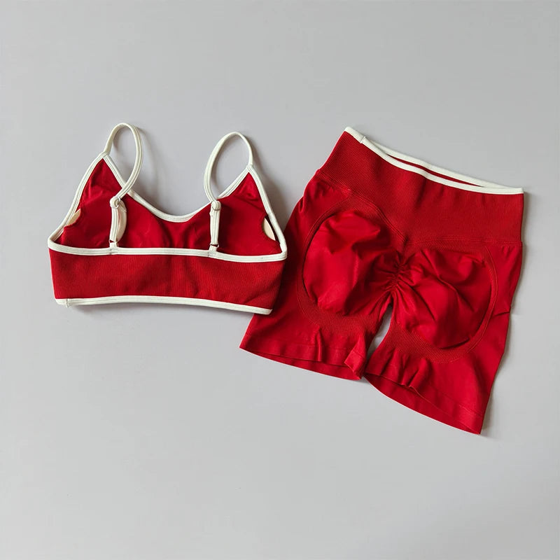 2PCS Yoga Suit Seamless with Chest Pad Tight Sports Bras
