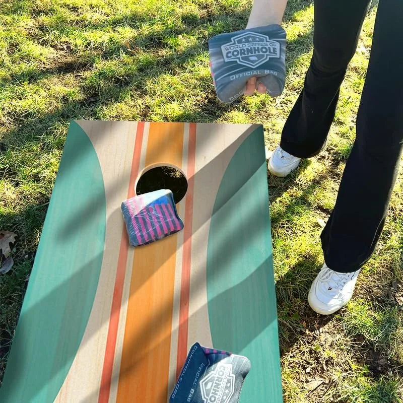 World Series of Cornhole Rustic Regulation Cornhole Boards Set –UV-Printed Wood Grain Design –4x2 ft All-Wood
