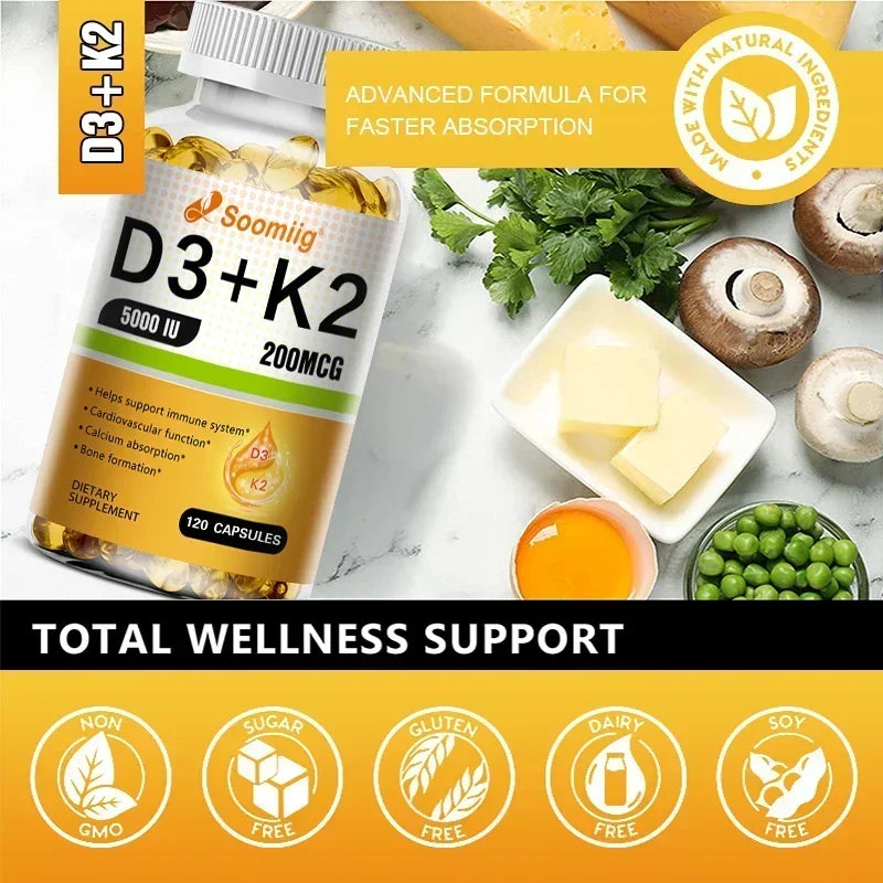 Vitamin D3 5000IU and 200 Mcg Vitamin K2 (MK-7) Capsules