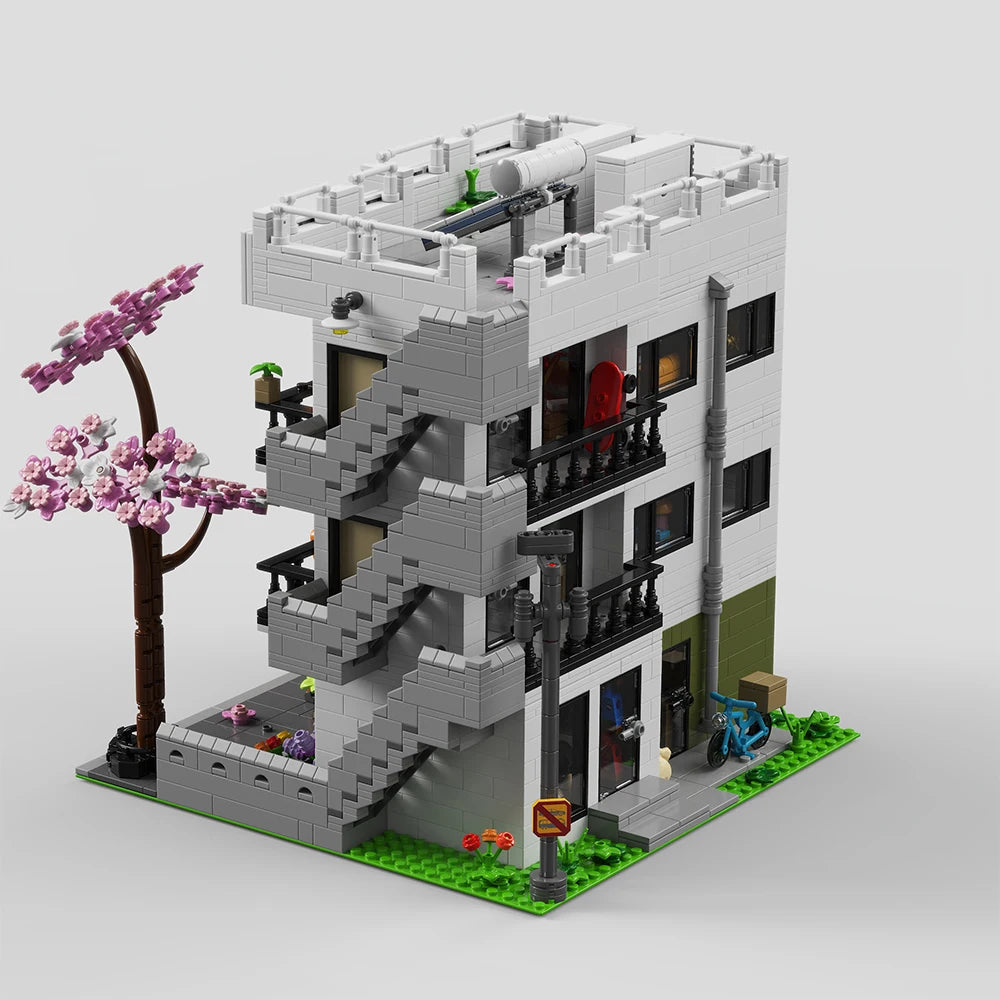 3911PCS Japanese Apartment Modular Building Blocks,with 5 Figures,Street View Model Bricks LED Light