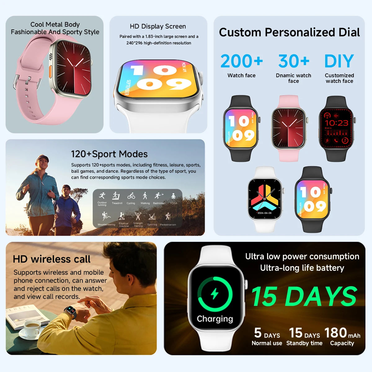 2026 Smart Watch 1.83" HD Screen Bluetooth Call Heart Rate Monitoring 120+ Sports Modes Waterproof
