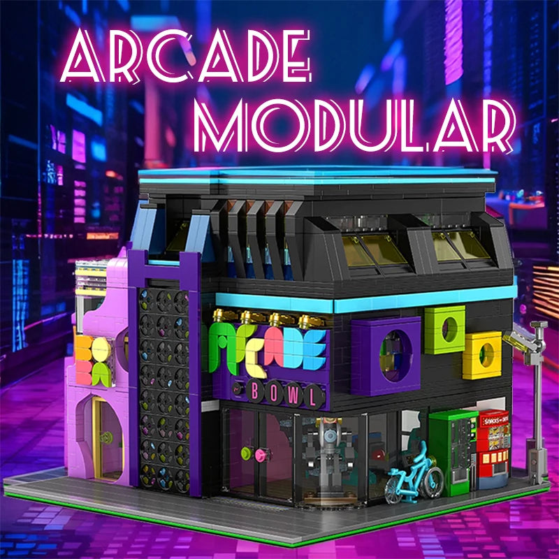 Arcade Room Cyberpunk Building With Lighting City Architecture Modular Building Blocks Assembly Model Kit 2600PCS