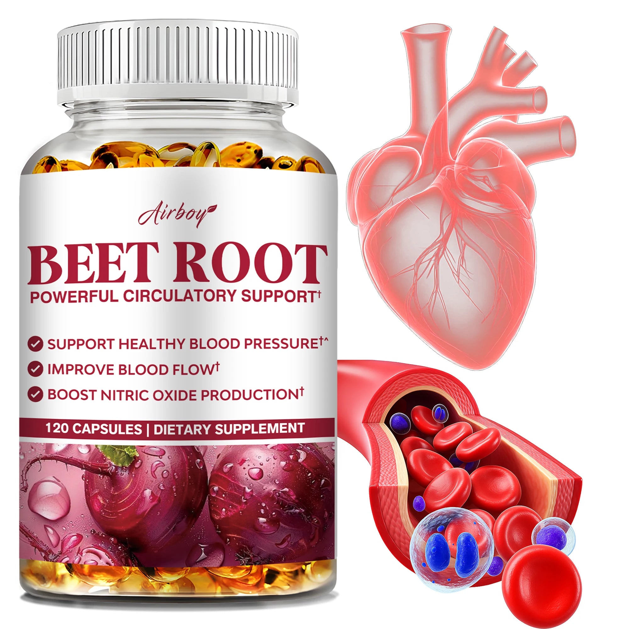 Beetroot - Maintain Healthy Blood Pressure, Improve Blood Circulation, Support Heart and Cardiovascular Health - 120