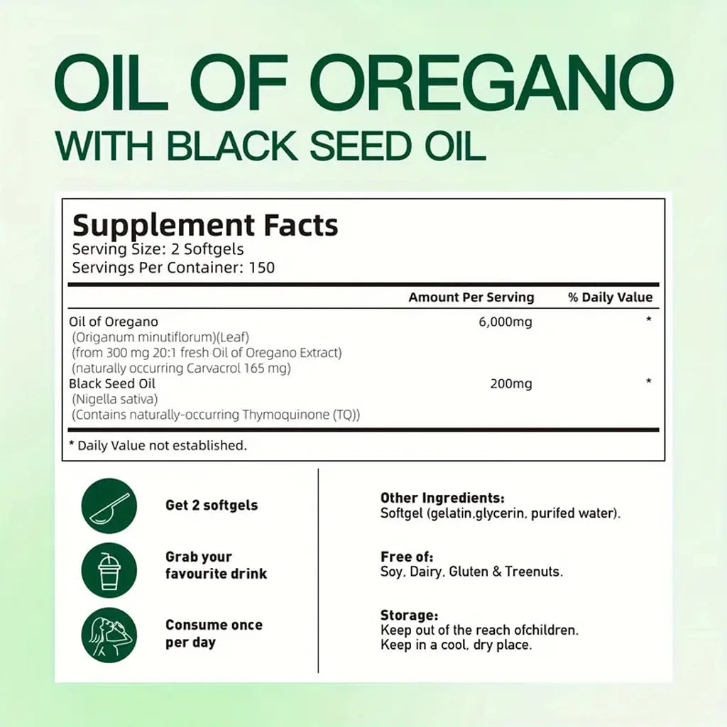 Oil Of Oregano with Black Seed Oil - Natural Antioxidants for Fitness Nutritional Support - Highly Effective