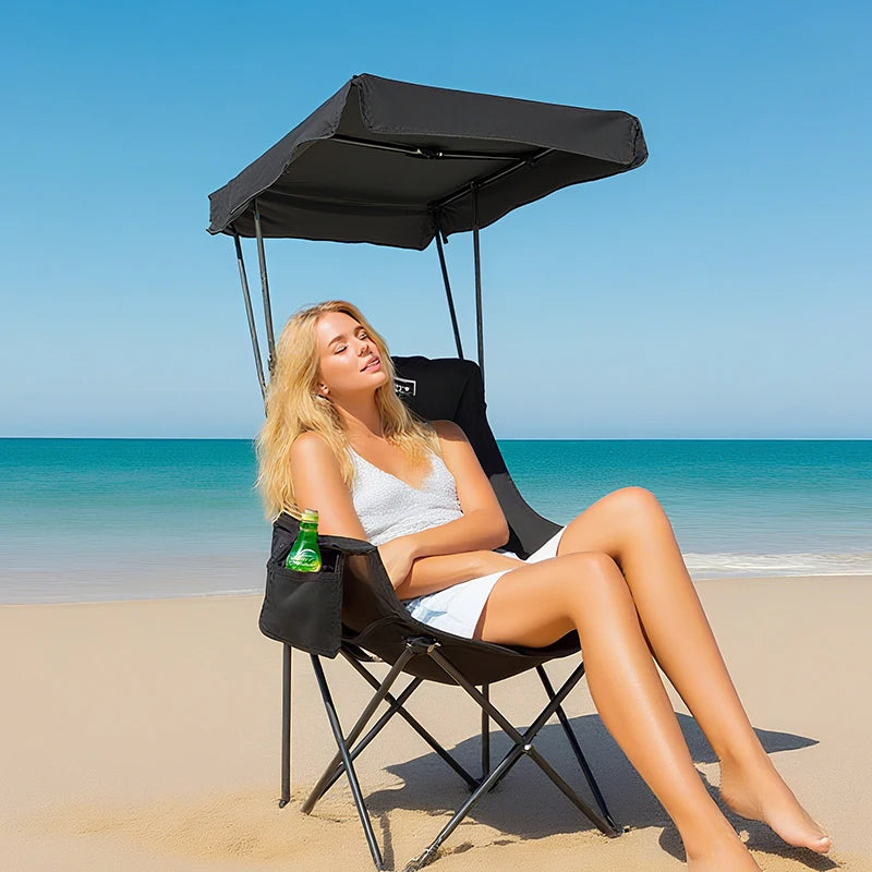 2PC Camping Chair Beach Chair With Shade Canopy YOUNG WOOD Portable , Fold Lightweight Oversized