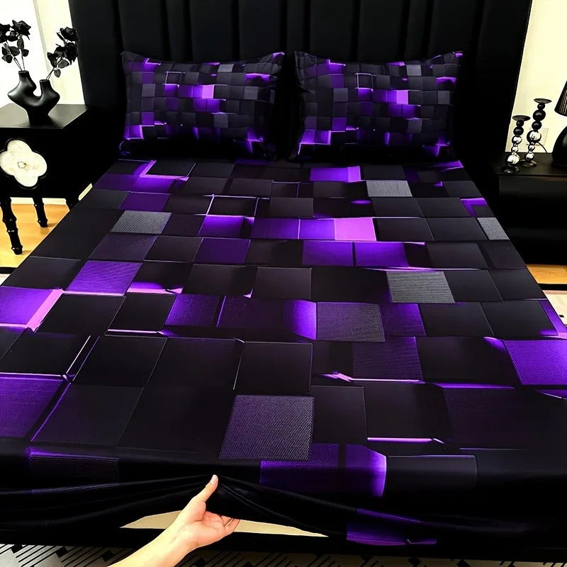 3pcs Cool Technology Digital Printing Material Plaid Fitted Sheet deep pockets