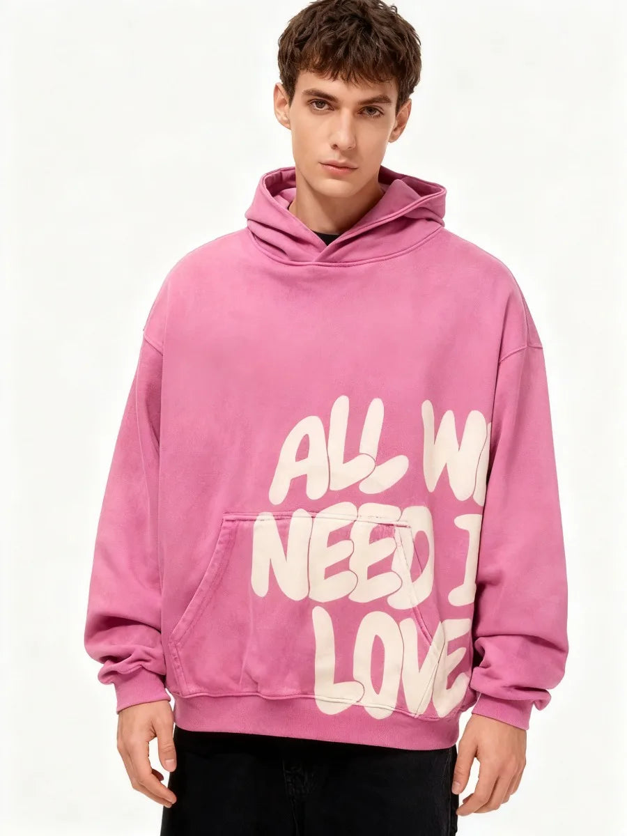 Pink Hoodies All We Need Is Money Letter Print Y2K Loose Hip Hop Street Hooded Sweatshirt Unisex