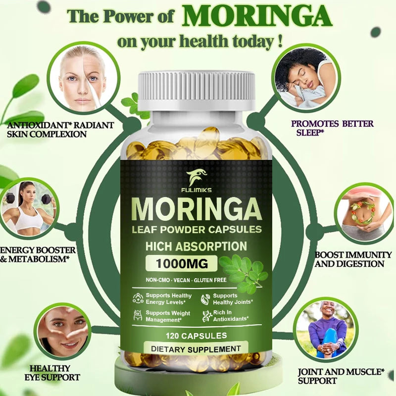 Pure Moringa Leaf Powder Supplement Energy, Metabolism and Immune Support,Weight Management, Non-GMO