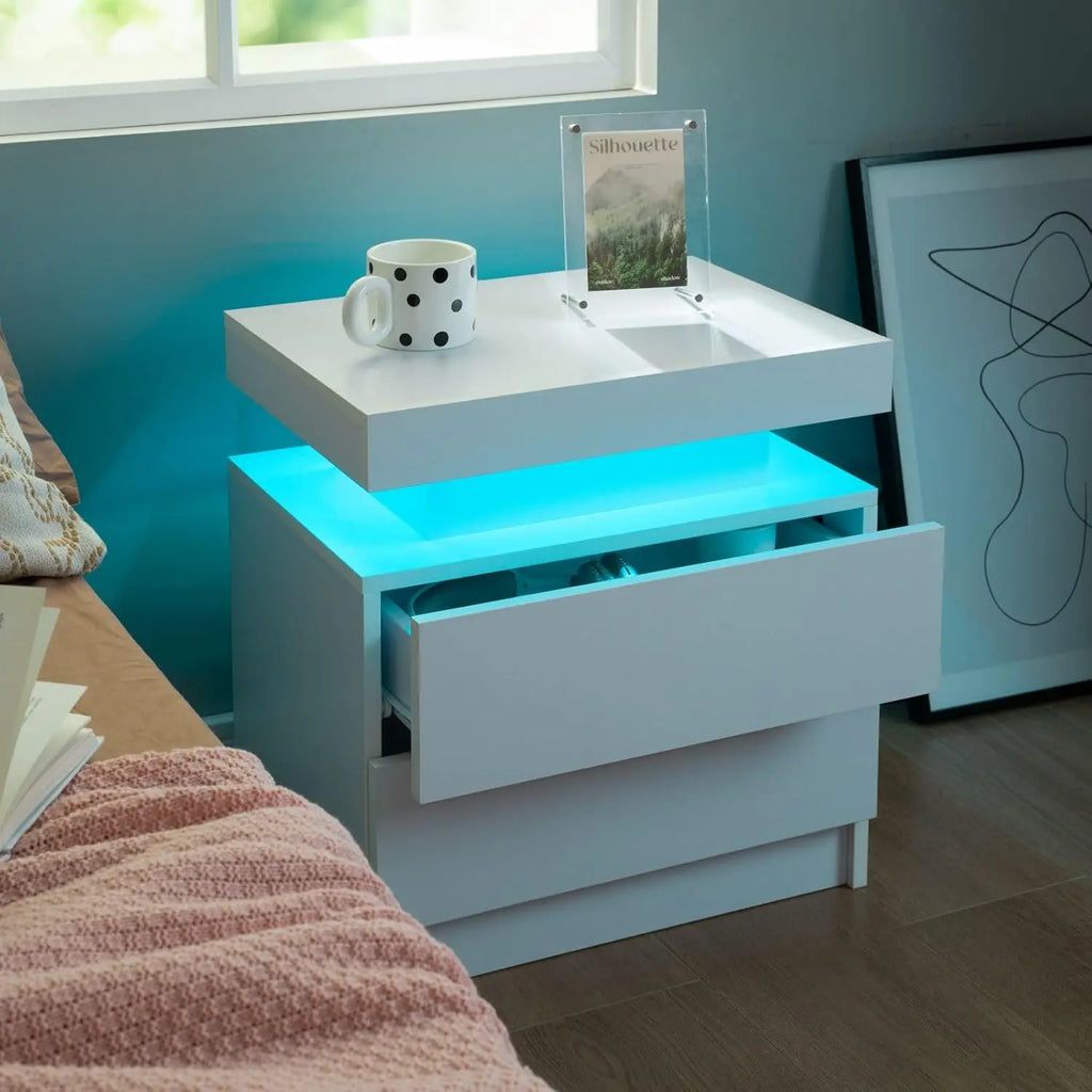 Nightstand Set of 2 LED Nightstand with 2 Drawers,Night Stand Set 2 with LED Light