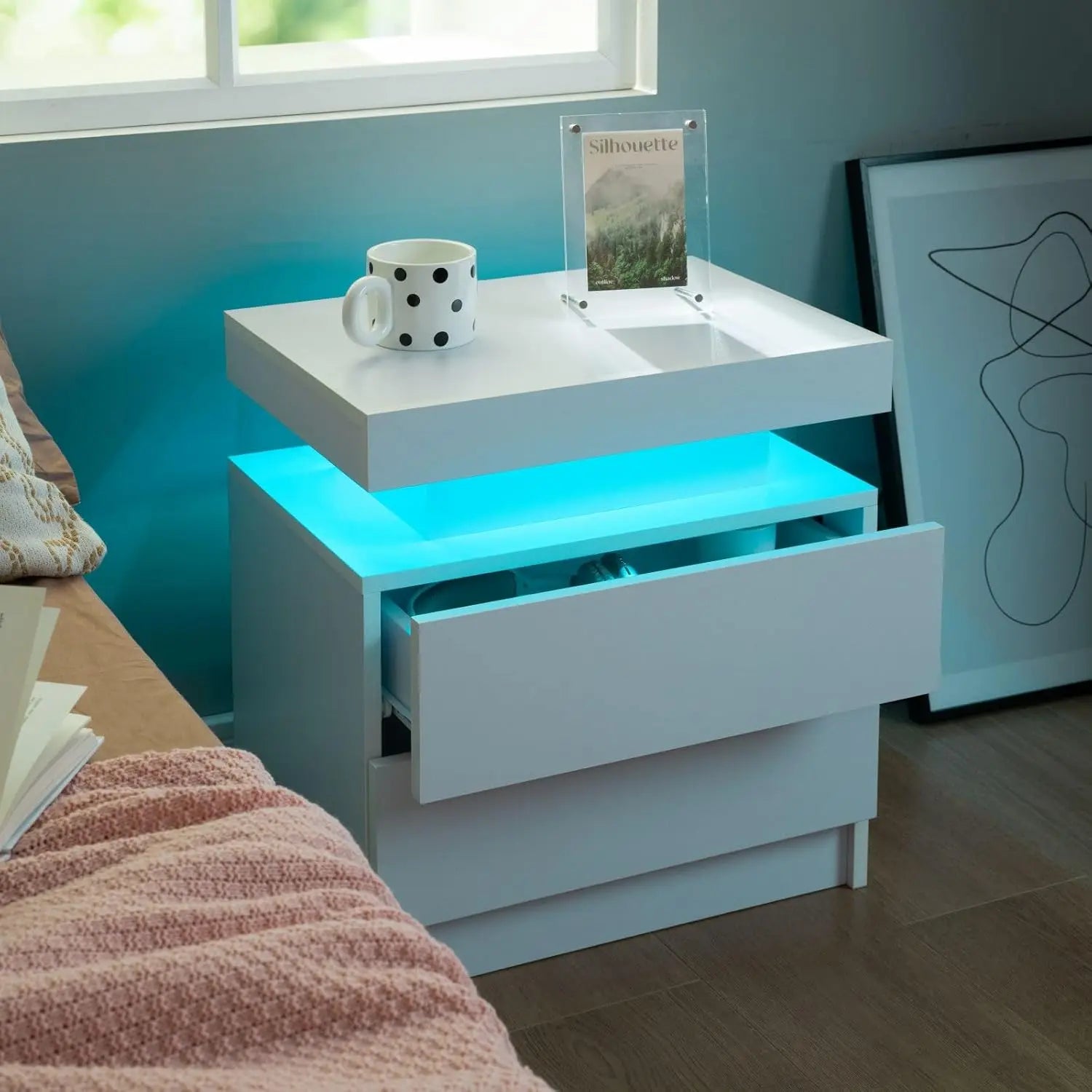 Nightstand Set of 2 LED Nightstand with 2 Drawers,Night Stand Set 2 with LED Light