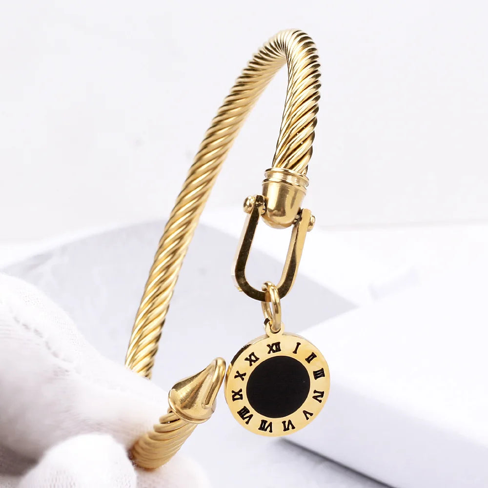 316L Stainless Steel Wire Rope Roman Digital Hang Buckle Bracelet Bangle