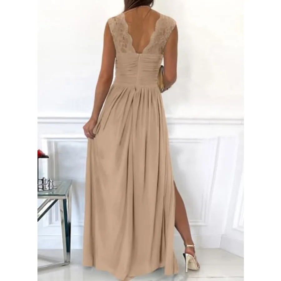 Formal Dresses Wrap V-Neck Ruched Sexy Bridesmaid Wedding Guest Maxi Dresses